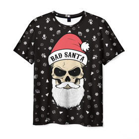 Мужская футболка 3D с принтом Bad Santa в Екатеринбурге, 100% полиэфир | прямой крой, круглый вырез горловины, длина до линии бедер | 