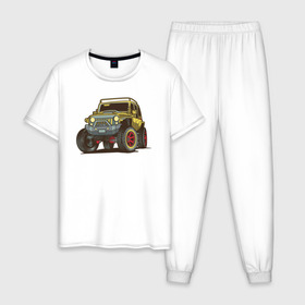 Мужская пижама хлопок с принтом Джип в Екатеринбурге, 100% хлопок | брюки и футболка прямого кроя, без карманов, на брюках мягкая резинка на поясе и по низу штанин
 | 