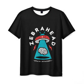 Мужская футболка 3D с принтом Zebrahead - Brain Invaders в Екатеринбурге, 100% полиэфир | прямой крой, круглый вырез горловины, длина до линии бедер | album | brain | core | invaders | mind | rapcore | rock | ufo | zebrahead | альбом | зебрахед | мозг