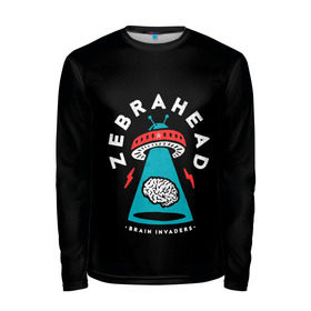 Мужской лонгслив 3D с принтом Zebrahead - Brain Invaders в Екатеринбурге, 100% полиэстер | длинные рукава, круглый вырез горловины, полуприлегающий силуэт | album | brain | core | invaders | mind | rapcore | rock | ufo | zebrahead | альбом | зебрахед | мозг