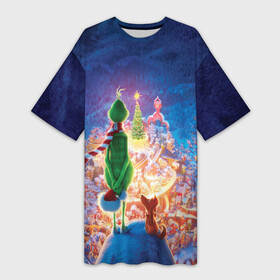 Платье-футболка 3D с принтом Dr. Seuss The Grinch в Екатеринбурге,  |  | benedict | christmas | cumberbatch | grinch | max | whoville | winter | бенедикт | год | гринч | зима | камбербэтч | ктоград | макс | новый | рождество | снег | снежинки