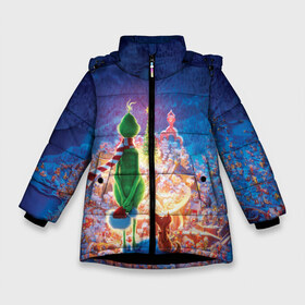 Зимняя куртка для девочек 3D с принтом Dr Seuss The Grinch в Екатеринбурге, ткань верха — 100% полиэстер; подклад — 100% полиэстер, утеплитель — 100% полиэстер. | длина ниже бедра, удлиненная спинка, воротник стойка и отстегивающийся капюшон. Есть боковые карманы с листочкой на кнопках, утяжки по низу изделия и внутренний карман на молнии. 

Предусмотрены светоотражающий принт на спинке, радужный светоотражающий элемент на пуллере молнии и на резинке для утяжки. | benedict | christmas | cumberbatch | grinch | max | whoville | winter | бенедикт | год | гринч | зима | камбербэтч | ктоград | макс | новый | рождество | снег | снежинки