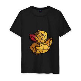 Мужская футболка хлопок с принтом Геометрическая уточка в Екатеринбурге, 100% хлопок | прямой крой, круглый вырез горловины, длина до линии бедер, слегка спущенное плечо. | 3d | bird | duck | geometric | геометрия | птица | утка