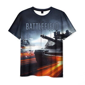 Мужская футболка 3D с принтом BATTLEFIELD в Екатеринбурге, 100% полиэфир | прямой крой, круглый вырез горловины, длина до линии бедер | автомат | битва | битвы | враг | оружия | пистолет | поле | стратегия | тактический | танки | шутер