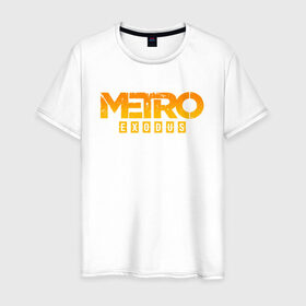 Мужская футболка хлопок с принтом MERO EXODUS в Екатеринбурге, 100% хлопок | прямой крой, круглый вырез горловины, длина до линии бедер, слегка спущенное плечо. | Тематика изображения на принте: exodus | horror | metro 2033 | metro exodus | survival | yellow | желтый | игры | исход | метро | метро 2035
