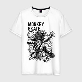 Мужская футболка хлопок с принтом Обезьяна на Скейте в Екатеринбурге, 100% хлопок | прямой крой, круглый вырез горловины, длина до линии бедер, слегка спущенное плечо. | 
