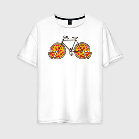Женская футболка хлопок Oversize с принтом Пицца Велосипед в Екатеринбурге, 100% хлопок | свободный крой, круглый ворот, спущенный рукав, длина до линии бедер
 | велосипед | пицца