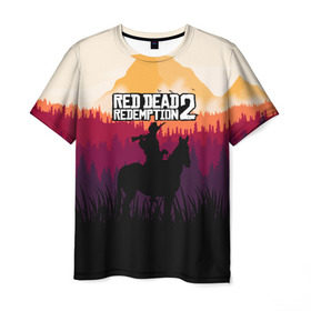 Мужская футболка 3D с принтом Red Dead Redemption 2 в Екатеринбурге, 100% полиэфир | прямой крой, круглый вырез горловины, длина до линии бедер | game | gamer | rdr2 | red dead redemption 2 | rockstar studios | игры | ковбой