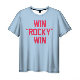 Мужская футболка 3D с принтом Win Rocky win в Екатеринбурге, 100% полиэфир | прямой крой, круглый вырез горловины, длина до линии бедер | Тематика изображения на принте: rocky | бокс | кино | рокки | сильвестр | спорт | сталлоне | фильм
