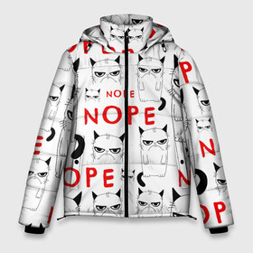 Мужская зимняя куртка 3D с принтом Grumpy Cat Nope! в Екатеринбурге, верх — 100% полиэстер; подкладка — 100% полиэстер; утеплитель — 100% полиэстер | длина ниже бедра, свободный силуэт Оверсайз. Есть воротник-стойка, отстегивающийся капюшон и ветрозащитная планка. 

Боковые карманы с листочкой на кнопках и внутренний карман на молнии. | злой | кот | котейка | котэ | мем | недовольный | ненавижу | нет | понедельник | угрюмый