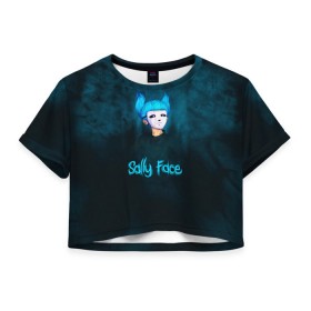 Женская футболка 3D укороченная с принтом Sally Face в Екатеринбурге, 100% полиэстер | круглая горловина, длина футболки до линии талии, рукава с отворотами | sally face | гизмо | девид | девочка | игра | лари | ларри | мальчик | маска | мрачная | на лице | пых | с протезом | сал | сали | салли | салли фейс | фейс | фэйс | эддисон | эшли