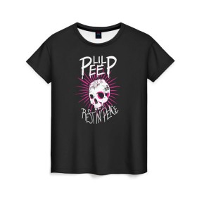 Женская футболка 3D с принтом Lil Peep. Rest In Peace в Екатеринбурге, 100% полиэфир ( синтетическое хлопкоподобное полотно) | прямой крой, круглый вырез горловины, длина до линии бедер | Тематика изображения на принте: лил пип | рэп