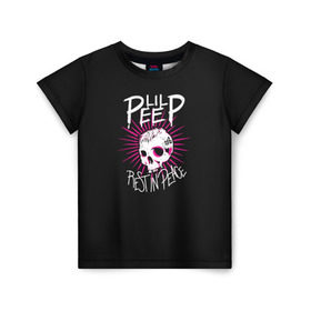 Детская футболка 3D с принтом Lil Peep. Rest In Peace в Екатеринбурге, 100% гипоаллергенный полиэфир | прямой крой, круглый вырез горловины, длина до линии бедер, чуть спущенное плечо, ткань немного тянется | Тематика изображения на принте: лил пип | рэп