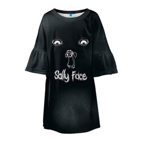 Детское платье 3D с принтом Sally Face в Екатеринбурге, 100% полиэстер | прямой силуэт, чуть расширенный к низу. Круглая горловина, на рукавах — воланы | sally face | гизмо | девид | девочка | игра | лари | ларри | мальчик | маска | мрачная | на лице | пых | с протезом | сал | сали | салли | салли фейс | фейс | фэйс | эддисон | эшли