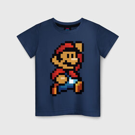 Детская футболка хлопок с принтом Супер Марио в Екатеринбурге, 100% хлопок | круглый вырез горловины, полуприлегающий силуэт, длина до линии бедер | 8 бит | 8bit | 8бит | bit | dendy | game | mario | pixel | super mario | денди | марио | пиксель | супер марио