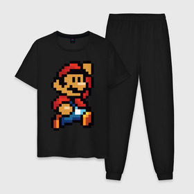 Мужская пижама хлопок с принтом Супер Марио в Екатеринбурге, 100% хлопок | брюки и футболка прямого кроя, без карманов, на брюках мягкая резинка на поясе и по низу штанин
 | 8 бит | 8bit | 8бит | bit | dendy | game | mario | pixel | super mario | денди | марио | пиксель | супер марио