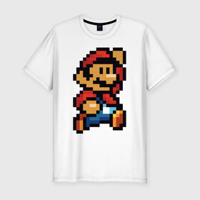 Мужская футболка премиум с принтом Супер Марио в Екатеринбурге, 92% хлопок, 8% лайкра | приталенный силуэт, круглый вырез ворота, длина до линии бедра, короткий рукав | 8 бит | 8bit | 8бит | bit | dendy | game | mario | pixel | super mario | денди | марио | пиксель | супер марио