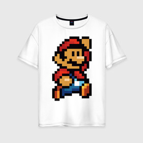 Женская футболка хлопок Oversize с принтом Супер Марио в Екатеринбурге, 100% хлопок | свободный крой, круглый ворот, спущенный рукав, длина до линии бедер
 | 8 бит | 8bit | 8бит | bit | dendy | game | mario | pixel | super mario | денди | марио | пиксель | супер марио