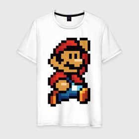 Мужская футболка хлопок с принтом Супер Марио в Екатеринбурге, 100% хлопок | прямой крой, круглый вырез горловины, длина до линии бедер, слегка спущенное плечо. | 8 бит | 8bit | 8бит | bit | dendy | game | mario | pixel | super mario | денди | марио | пиксель | супер марио