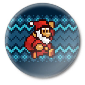 Значок с принтом Марио Санта Клаус в Екатеринбурге,  металл | круглая форма, металлическая застежка в виде булавки | 8 бит | 8bit | 8бит | bit | christmas | dendy | game | mario | new year | pixel | santaclaus | super mario | денди | марио | новый год | пиксель | рождество | санта клаус | супер марио