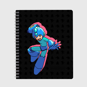 Тетрадь с принтом Mega Man (pixel art) Black в Екатеринбурге, 100% бумага | 48 листов, плотность листов — 60 г/м2, плотность картонной обложки — 250 г/м2. Листы скреплены сбоку удобной пружинной спиралью. Уголки страниц и обложки скругленные. Цвет линий — светло-серый
 | 8 bit | 8bit | art | dendy | famicom | game | games | japan | japanese | man | mega | mega man | megaman | nes | pixel | pixel art | pixelart | retro | video games | videogames