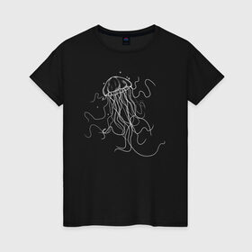 Женская футболка хлопок с принтом Белая медуза векторный рисунок в Екатеринбурге, 100% хлопок | прямой крой, круглый вырез горловины, длина до линии бедер, слегка спущенное плечо | art | medusa | vector | абстракция | вектор | медуза | щупальца
