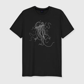 Мужская футболка премиум с принтом Белая медуза векторный рисунок в Екатеринбурге, 92% хлопок, 8% лайкра | приталенный силуэт, круглый вырез ворота, длина до линии бедра, короткий рукав | Тематика изображения на принте: art | medusa | vector | абстракция | вектор | медуза | щупальца