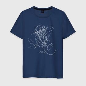 Мужская футболка хлопок с принтом Белая медуза векторный рисунок в Екатеринбурге, 100% хлопок | прямой крой, круглый вырез горловины, длина до линии бедер, слегка спущенное плечо. | art | medusa | vector | абстракция | вектор | медуза | щупальца
