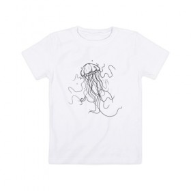 Детская футболка хлопок с принтом Черная медуза векторный рисуно в Екатеринбурге, 100% хлопок | круглый вырез горловины, полуприлегающий силуэт, длина до линии бедер | art | meduza | абстракция.vector | вектор | медуза | щупальца