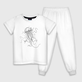 Детская пижама хлопок с принтом Черная медуза векторный рисуно в Екатеринбурге, 100% хлопок |  брюки и футболка прямого кроя, без карманов, на брюках мягкая резинка на поясе и по низу штанин
 | art | meduza | абстракция.vector | вектор | медуза | щупальца