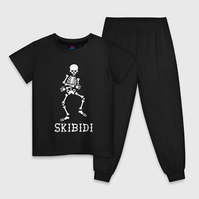 Детская пижама хлопок с принтом Skibidi в Екатеринбурге, 100% хлопок |  брюки и футболка прямого кроя, без карманов, на брюках мягкая резинка на поясе и по низу штанин
 | Тематика изображения на принте: dance | little big | music | punk | rave | rock | skibidi | skull | литл биг | музыка | панк | песня | рок | рэ | рэйв | скелет | скибиди | танец | хип хоп | череп
