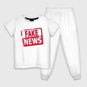Детская пижама хлопок с принтом Fake News в Екатеринбурге, 100% хлопок |  брюки и футболка прямого кроя, без карманов, на брюках мягкая резинка на поясе и по низу штанин
 | Тематика изображения на принте: журналист | новости
