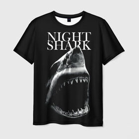 Мужская футболка 3D с принтом Night shark в Екатеринбурге, 100% полиэфир | прямой крой, круглый вырез горловины, длина до линии бедер | Тематика изображения на принте: death | great white shark | monster | ocean | power | shark | акула | бездна | глубина | море | мощь | океан | сила | чудовище
