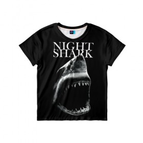 Детская футболка 3D с принтом Night shark в Екатеринбурге, 100% гипоаллергенный полиэфир | прямой крой, круглый вырез горловины, длина до линии бедер, чуть спущенное плечо, ткань немного тянется | death | great white shark | monster | ocean | power | shark | акула | бездна | глубина | море | мощь | океан | сила | чудовище