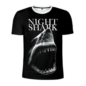 Мужская футболка 3D спортивная с принтом Night shark в Екатеринбурге, 100% полиэстер с улучшенными характеристиками | приталенный силуэт, круглая горловина, широкие плечи, сужается к линии бедра | death | great white shark | monster | ocean | power | shark | акула | бездна | глубина | море | мощь | океан | сила | чудовище