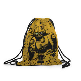 Рюкзак-мешок 3D с принтом Bumblebee в Екатеринбурге, 100% полиэстер | плотность ткани — 200 г/м2, размер — 35 х 45 см; лямки — толстые шнурки, застежка на шнуровке, без карманов и подкладки | kefer | volkswagen | автобот | бамблби | трансформатор | трансформаторы | шершень | шмель