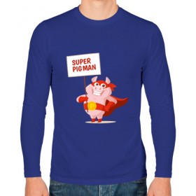 Мужской лонгслив хлопок с принтом Super Pigman в Екатеринбурге, 100% хлопок |  | Тематика изображения на принте: 2019 | дед мороз | дом | елка | желание | животные | зима | кабан | милый | мороз | настроение | новый год | пеппа | подарок | позитив | поросенок | праздник | радость | рождество | санта клаус | свинка