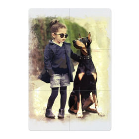 Магнитный плакат 2Х3 с принтом Девочка и доберман в Екатеринбурге, Полимерный материал с магнитным слоем | 6 деталей размером 9*9 см | девочка | доберман | дружба | животные | собака
