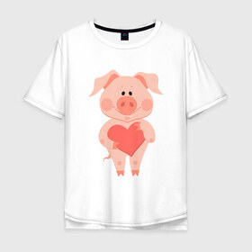 Мужская футболка хлопок Oversize с принтом Love Pig в Екатеринбурге, 100% хлопок | свободный крой, круглый ворот, “спинка” длиннее передней части | 2019 | дед мороз | дом | елка | желание | животные | зима | кабан | милый | мороз | настроение | новый год | пеппа | подарок | позитив | поросенок | праздник | радость | рождество | санта клаус | свинка