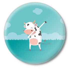 Значок с принтом DAB Корова в Екатеринбурге,  металл | круглая форма, металлическая застежка в виде булавки | dab | dabbing | даб | даббинг | корова | танец
