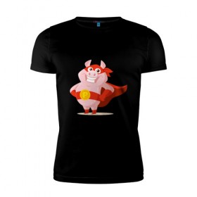 Мужская футболка премиум с принтом Super Pig в Екатеринбурге, 92% хлопок, 8% лайкра | приталенный силуэт, круглый вырез ворота, длина до линии бедра, короткий рукав | Тематика изображения на принте: 