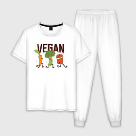 Мужская пижама хлопок с принтом Веган в Екатеринбурге, 100% хлопок | брюки и футболка прямого кроя, без карманов, на брюках мягкая резинка на поясе и по низу штанин
 | 