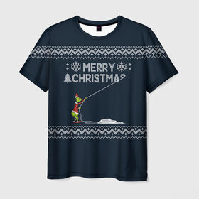 Мужская футболка 3D с принтом Гринч Вязаный в Екатеринбурге, 100% полиэфир | прямой крой, круглый вырез горловины, длина до линии бедер | вязаный свитер | вязка | новый год | рождество