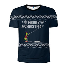 Мужская футболка 3D спортивная с принтом Гринч Вязаный в Екатеринбурге, 100% полиэстер с улучшенными характеристиками | приталенный силуэт, круглая горловина, широкие плечи, сужается к линии бедра | вязаный свитер | вязка | новый год | рождество