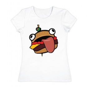 Женская футболка хлопок с принтом Durr burger в Екатеринбурге, 100% хлопок | прямой крой, круглый вырез горловины, длина до линии бедер, слегка спущенное плечо | battle | durrr | fastfood | fortnite | royale | бургер | еда | фастфуд