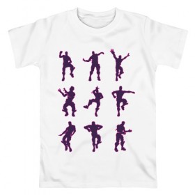 Мужская футболка хлопок с принтом Fortnite dance в Екатеринбурге, 100% хлопок | прямой крой, круглый вырез горловины, длина до линии бедер, слегка спущенное плечо. | Тематика изображения на принте: battle | dancer | royale | игрок | контур | силуэты | танец | танцор