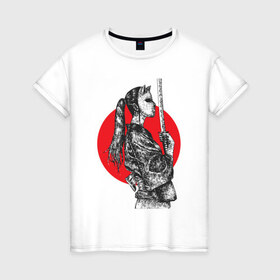 Женская футболка хлопок с принтом Самурай в Екатеринбурге, 100% хлопок | прямой крой, круглый вырез горловины, длина до линии бедер, слегка спущенное плечо | аниме | катана | самурай | япония