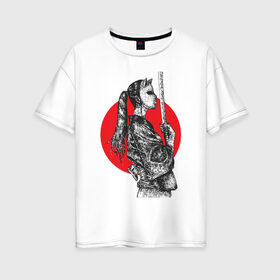 Женская футболка хлопок Oversize с принтом Самурай в Екатеринбурге, 100% хлопок | свободный крой, круглый ворот, спущенный рукав, длина до линии бедер
 | аниме | катана | самурай | япония