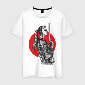 Мужская футболка хлопок с принтом Самурай в Екатеринбурге, 100% хлопок | прямой крой, круглый вырез горловины, длина до линии бедер, слегка спущенное плечо. | аниме | катана | самурай | япония