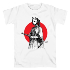 Мужская футболка хлопок с принтом Самурай в Екатеринбурге, 100% хлопок | прямой крой, круглый вырез горловины, длина до линии бедер, слегка спущенное плечо. | аниме | катана | самурай | япония